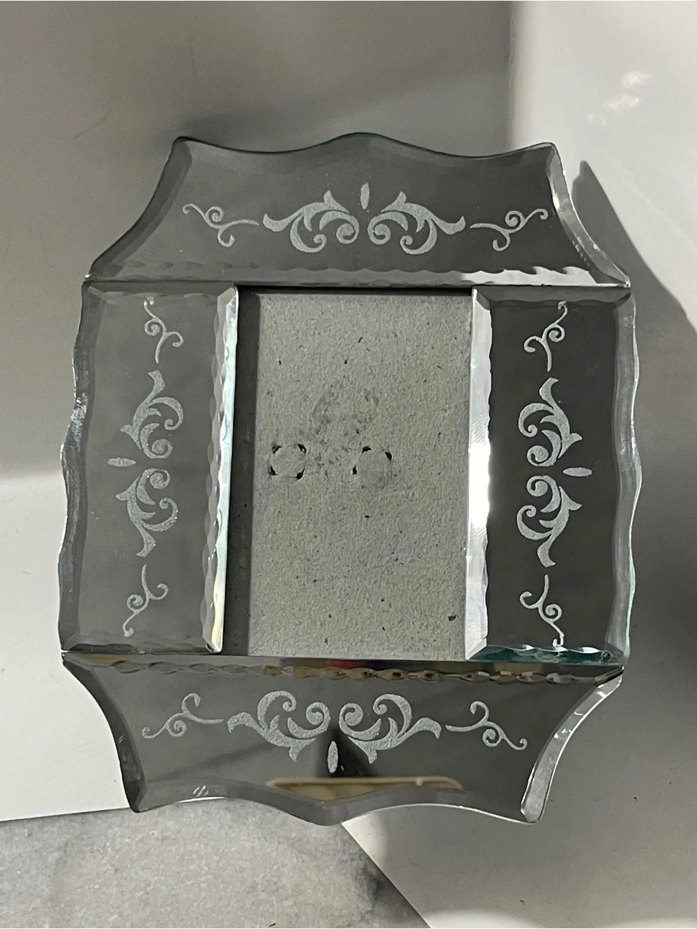 Vintage Venetian Etched Mirror Photo Frame Murano Style Unique Shape 4.5” Sq